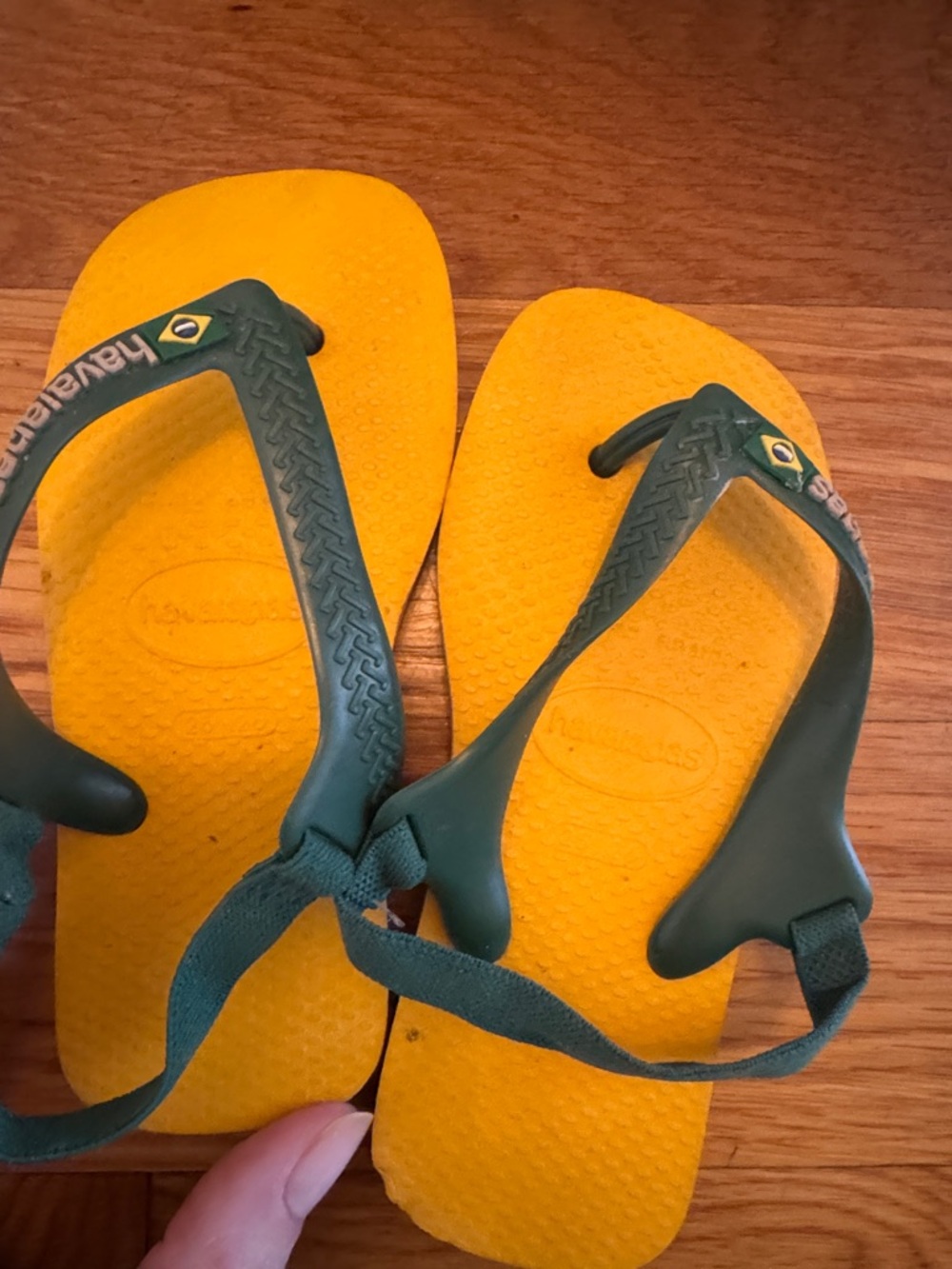 Havaianas Yellow Footbed with Green Straps Toddler Flip Flops